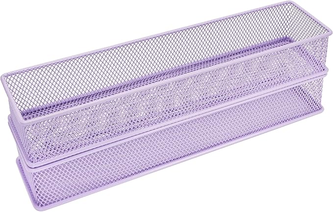 Annova Mesh Stackable Drawer Cabinet and Shelf Organizer Bins Storage Basket School Office Supply Holder Tray- Set of 2 (Light Purple, 3x12x2 Inch)-NeatNest