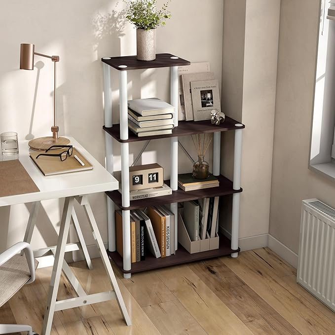 HOMES: Inside + Out Apexa Modern 5-Cube Ladder Shelving Units, Collectibles Display Shelves, Easy Assembly Standing Shelf, Home Storage Organizer for Living Room, Bedroom, Office, Espresso