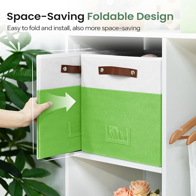 6-Pack Collapsible Fabric Storage Cubes with Handles & Label Holders, Closet Cube Home Organizer Bins (White/Light Green, 13 x 13 x 13 inch)