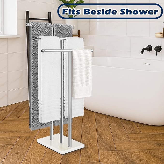 Freestanding Towel Rack 3-Tier, Towel Rack Stand with Marble Base, Stable Towel Racks for Bathroom Freestanding, White