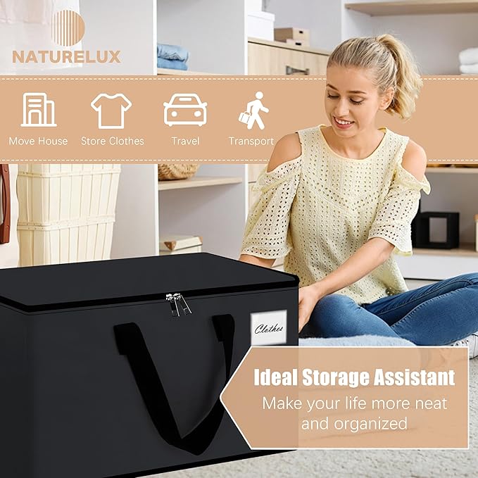 Heavy Duty Moving Bags - Extra Large Packing Bags and Storage Totes, Collapsible and Foldable Option for Moving and Storage, Black, 125 L - 18 Pack