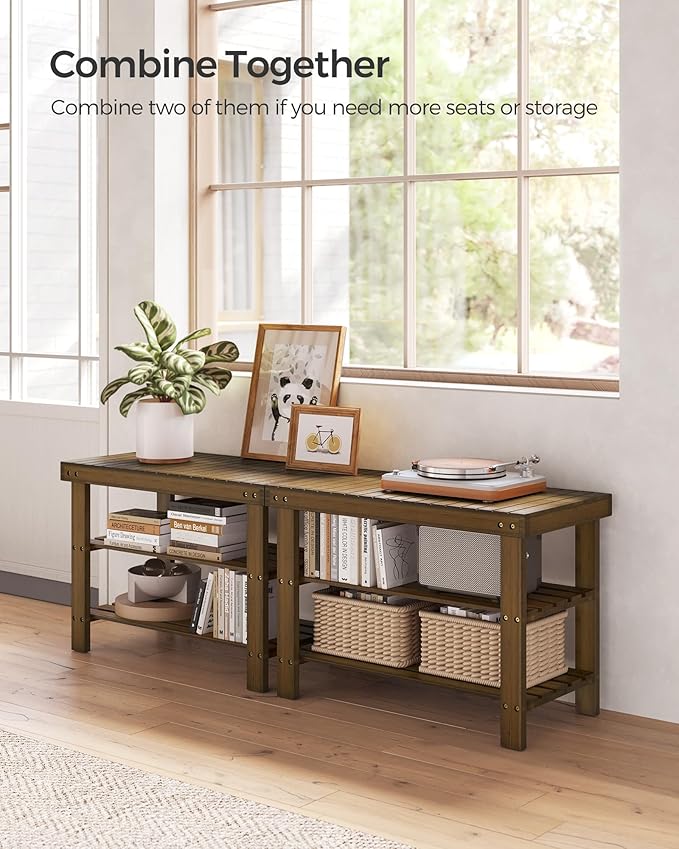 SONGMICS Shoe Rack Bench, 3-Tier Bamboo Shoe Storage Organizer, Entryway Bench, Holds Up to 286 lb, 11.3 x 27.6 x 17.8 Inches, for Entryway Bathroom Bedroom, Yellow Brown ULBS04WL-NeatNest