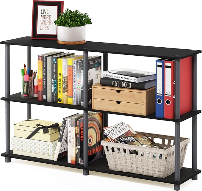 Furinno Turn-N-Tube 3-Tier Double Size Storage Display Rack, Black/Grey