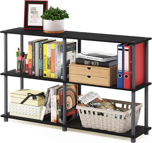 Furinno Turn-N-Tube 3-Tier Double Size Storage Display Rack, Black/Grey