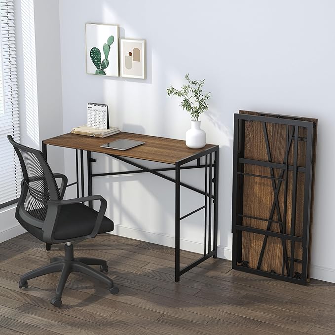 Folding Computer Desk 40 inch Writing Gaming Computer Camping Table, No Assembly Required Home Office Desk, Espresso-NeatNest