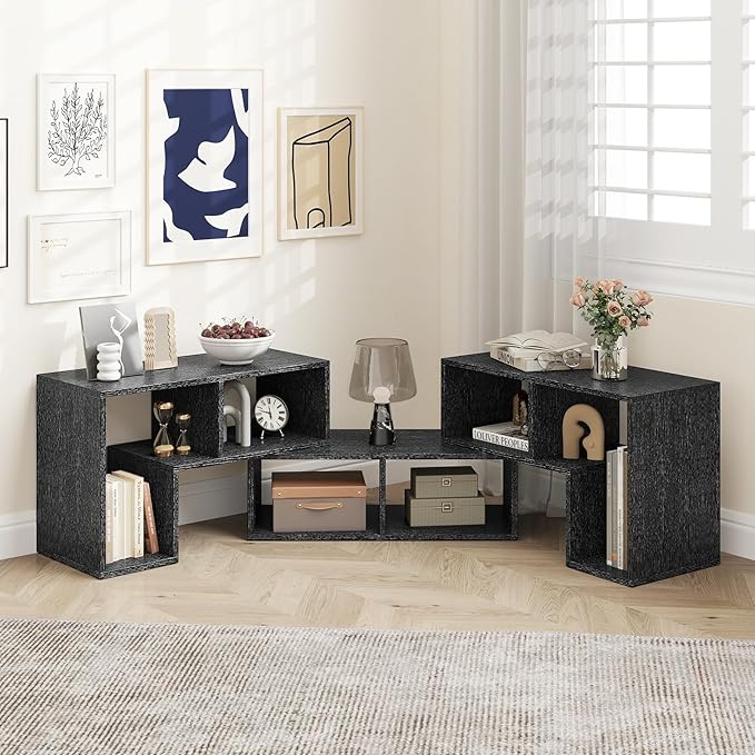 Giantex Free-Combination TV Stand for Bedroom - Entertainment Center for 50 55 60 65 Inch TV, 3-Piece Media Console Table with Storage Cubes, Deformable Open Storage Bookcase Shelf (Black Wood Grain)-NeatNest