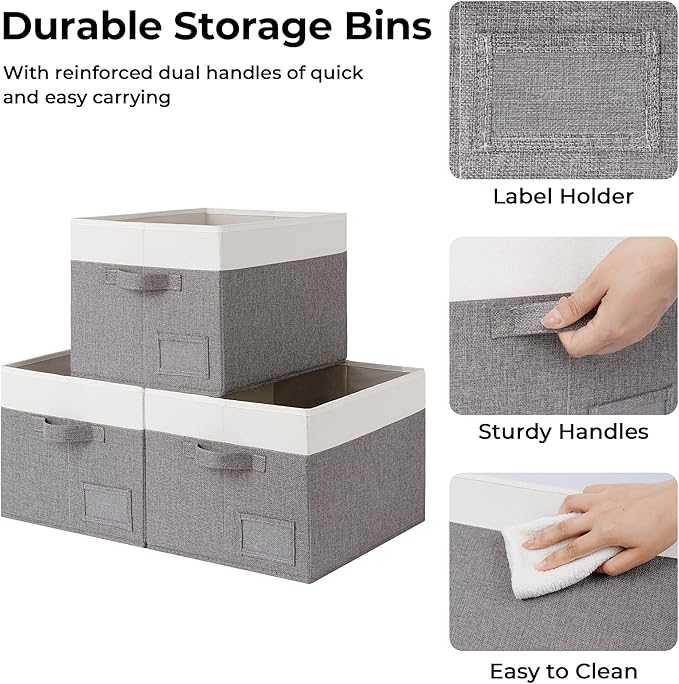 GRANNY SAYS Fabric Storage Bins for Clothes, Closet Organization Bins with Handles, Decorative Storage Box, Jumbo, 3-Pack