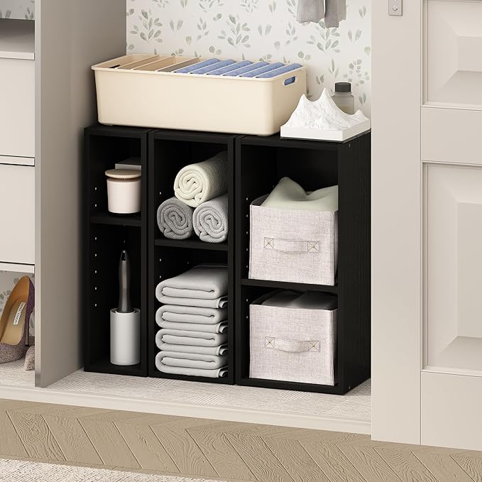 Furinno Reed 2-Tier Multipurpose Clothing & Closet Storage Organizer Shelf, 6-Inch Width, Blackwood-NeatNest
