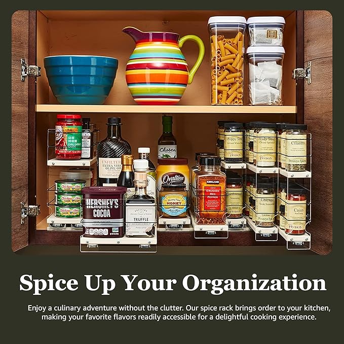 Vertical Spice Solid Maple Storage Rack Drawer - Sliding Spice Rack - Pantry Organizers and Storage - Kitchen Cabinet Organizer - Made in USA -1 Drawer, 2 Tiers (4.6" W x 10.75" H x 10.6" D)