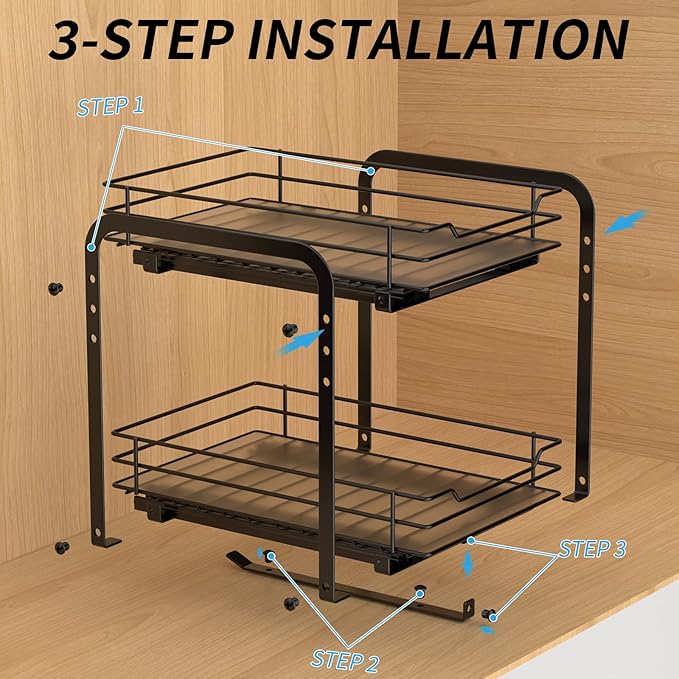 2-Tier Spice Rack, Pull Out Spice Racks Organizer for Cabinet, Height Adjustable Heavy Duty Metal Basket for Inside Cabinets & Pantry Closet (7.5''Wx10.5''Dx9.5''H)-NeatNest