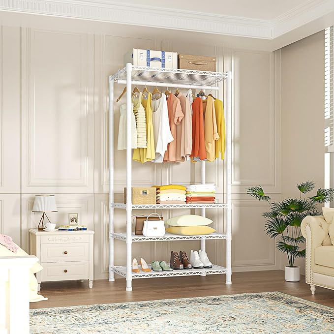 Ulif H2 Heavy-Duty Portable Closets, 4-Tier Freestanding Garment Rack Suit for Small Space and Corner, Closet Organizer System Portable Closet Wardrobe, Max Load 500 LBS, White-NeatNest