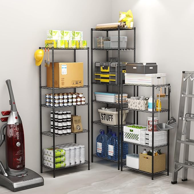 HOMEFORT 4-Shelving Unit, Adjustable Wire Shelving, Metal Wire Shelf Rack Organizer for Kitchen, Pantry, Closet, Bathroom, Laundry, Black,21" W x 11" D x 43" H