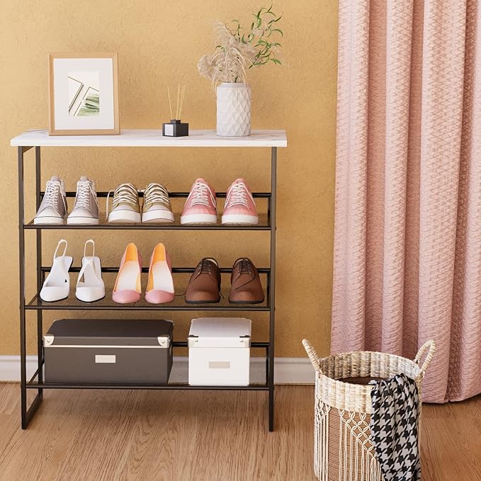 Garden 4 you 4 Tiers White Marble Shoe Rack,Freestanding Organizer Multi-Purpose Adjustable Flat and Slant Storage Rack Shoe Shelf, High Heels Potted Plant for Entryway Hallway Living Room Closet-NeatNest
