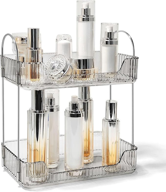 Bathroom Counter Organizer Countertop Storage Skincare Countertop Makeup Organizer Cosmetics Skincare Organizers Holder for Perfume-Grey-silver pole-NeatNest