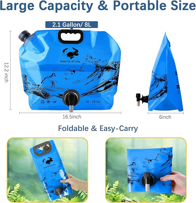 Camping Water Jug 2.1 Gallon CollapsibleWater Container Portable Water Bag for TravelOutdoor Hiking BPA Free Lightweight (Blue (2.1 Gal), 1)-NeatNest