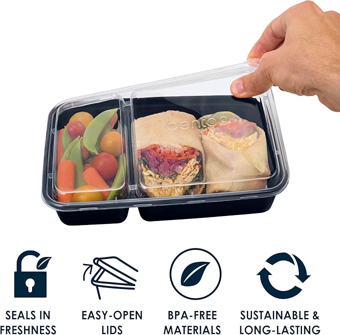 Bentgo 20-Piece Lightweight, Durable, Reusable BPA-Free 2-Compartment Containers - Microwave, Freezer, Dishwasher Safe - Navy Blue-NeatNest