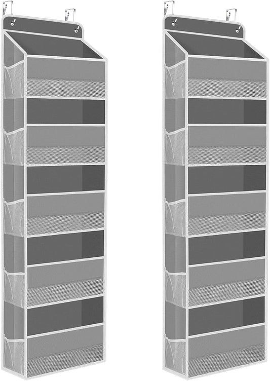 2 Pack Over The Door Organizer, Hanging Storage Organizer with Clear Window, 40lb Ultra Sturdy Large Capacity Room Organizer for Pantry Laundry Bathroom Nursery Closet (Grey)-NeatNest
