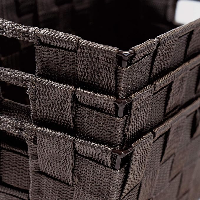 homyfort Woven Shelf Storage Tote Basket Bins Container, Storage Boxes Cube Organizer with Built-in Handles for Bedroom, Office, Closet, Clothes, Kids Room, Nursery 3pack(Brown)-NeatNest