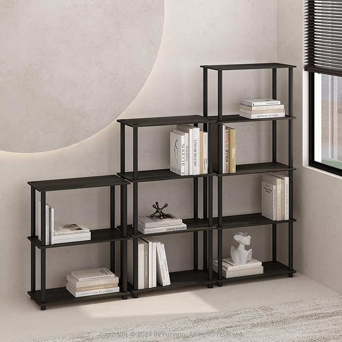 Furinno Turn-N-Tube 5-Tier Multipurpose Compact Bookcase, Espresso/Black-NeatNest