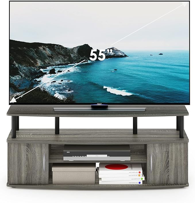 Furinno JAYA Large Entertainment Stand for TV Up to 55 Inch, French Oak Grey/Black-NeatNest
