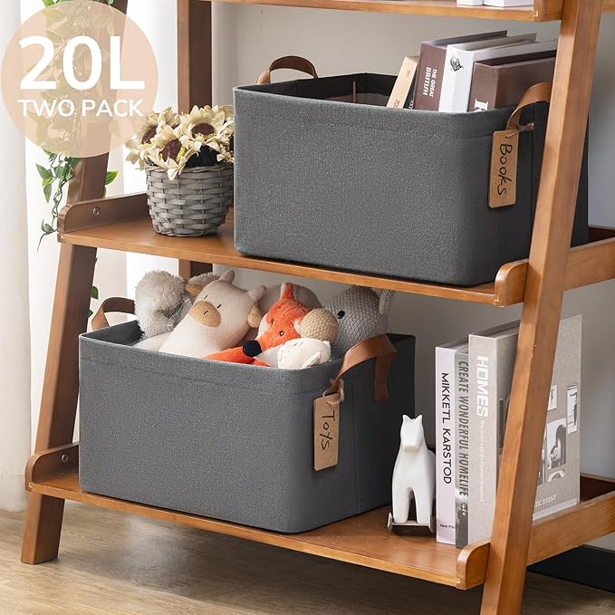 CHICVITA Storage Baskets for Organizing, Fabric Storage Bins for Clothes, Towels, Shoes, Closet Baskets for Bedroom Organizing, 14 ¾" L x 10 ¼" W x 8 ¼" H, Grey, 2-Pack-NeatNest