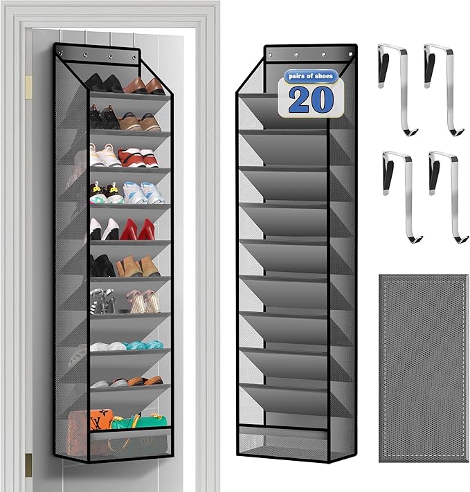 10 - Pocket Over - the - Door Hanging Shoe Organizers & Rack, Made of Sturdy 600D Oxford + Non - Woven Fabric, Space - Saving Storage for Shoes, Boots & More (Gray)-NeatNest