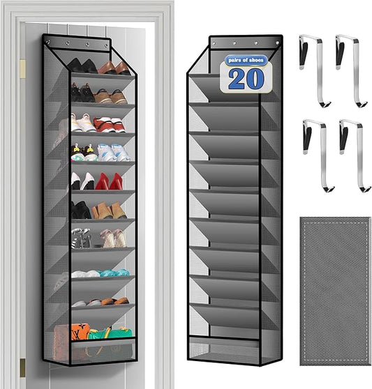 10 - Pocket Over - the - Door Hanging Shoe Organizers & Rack, Made of Sturdy 600D Oxford + Non - Woven Fabric, Space - Saving Storage for Shoes, Boots & More (Gray)-NeatNest