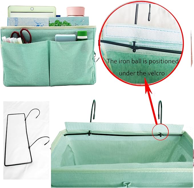 2-Pack Bedside Caddy Bedside Hanging Storage Basket Multi-Function Organizer Caddy for Bunk and Hospital Beds Dorm Rooms Bed Rails, Can be Placed Glasses Books Mobile Phones（2pcs Green）-NeatNest