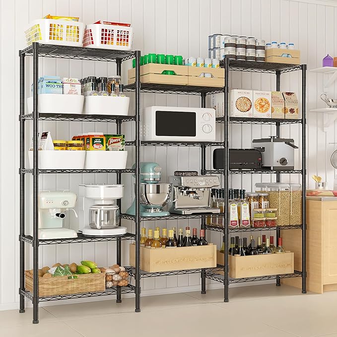 62.9'' Adjustable Storage Shelves Wire Shelving Unit Multiple Rows Shelving for Storage Rack Shelves for Storage Heavy Duty Garage Shelf Pantry Shelves Kitchen Shelving
