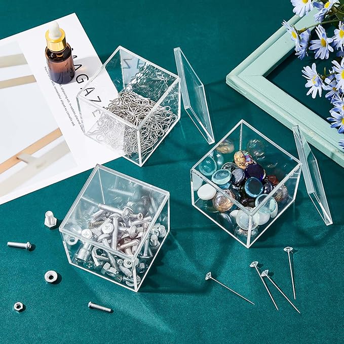 Blulu 8 Pieces Clear Acrylic Plastic Jewelry Box Mini Storage Box Mini Cube Containers with Lids for Candy Pill and Tiny Jewelry(Square,2.9 x 2.9 x 2.9 Inch)-NeatNest
