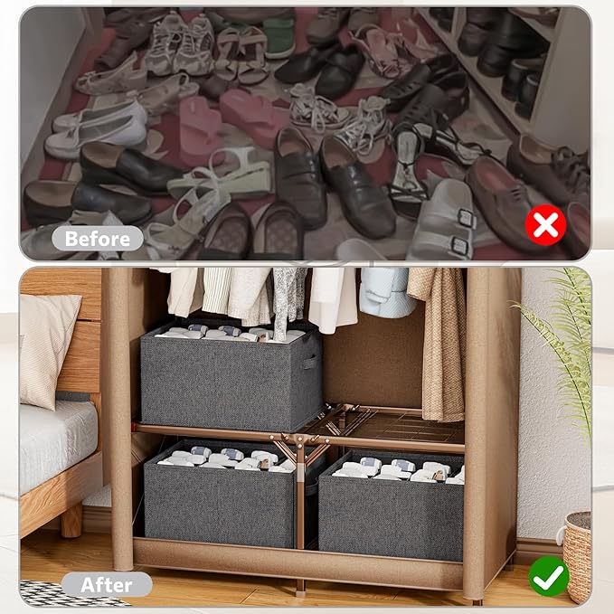 2 Pack Shoe Organizer For Closet, Fits 16-32 Pairs Fabric Shoe Storage Bins Large Shoe Box Storage Containers with Bottom Support For Shoes Space Saving Shoes Holder (Black)-NeatNest