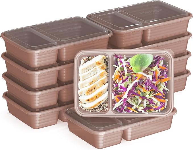 Bentgo 20-Piece Lightweight, Durable, Reusable BPA-Free 2-Compartment Containers - Microwave, Freezer, Dishwasher Safe - Rose Gold-NeatNest