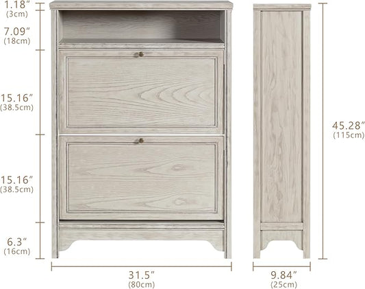 Chogori Solid Wood Shoe Storage Cabinet for Entryway - Narrow Freestanding Shoe Organizer with 2 Flip-Up Drawers, Hallway Shoe Rack with Sturdy Wooden Legs for Foyer, Living Room (2, Charcoal Gray)-NeatNest