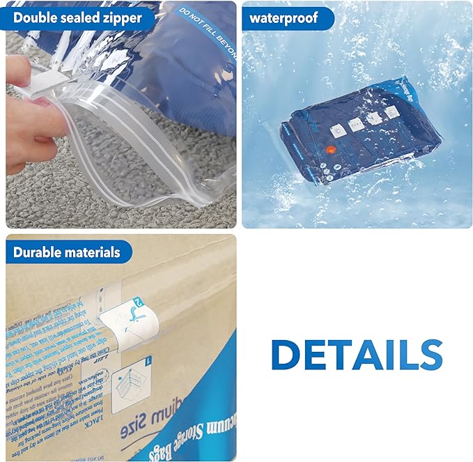 Vacuum Storage Bags with Electric Air Pump 8 Combo (2 Jumbo/2 Large/2 Medium/2 Small), Plastic Packaging Bags,Travel Vacuum Bags For Luggage,Clothes, Pillows, Comforters, Blankets, Bedding-NeatNest