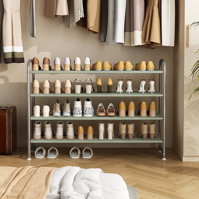 Shoe Rack 4 Tier Long Storage Organizer Wide Metal Shoe Shelf for Closet Entryway Grey-NeatNest