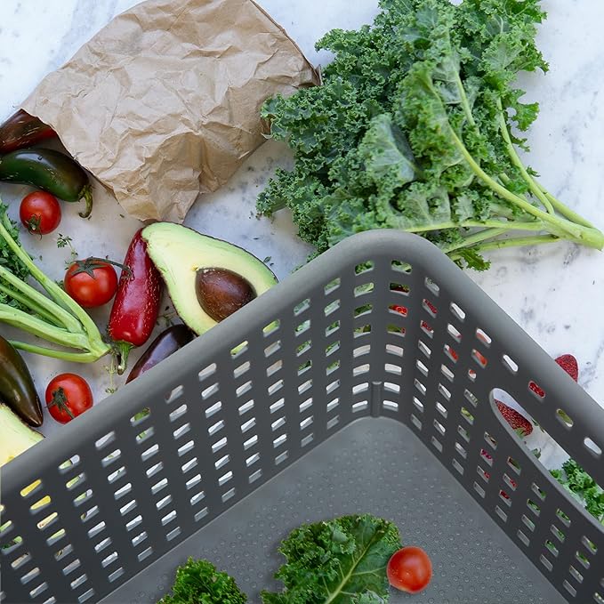 Grey Plastic Woven Storage Basket, 6-Pack Weave Gray Basket Organizer for Kitchen Office Bathroom-NeatNest