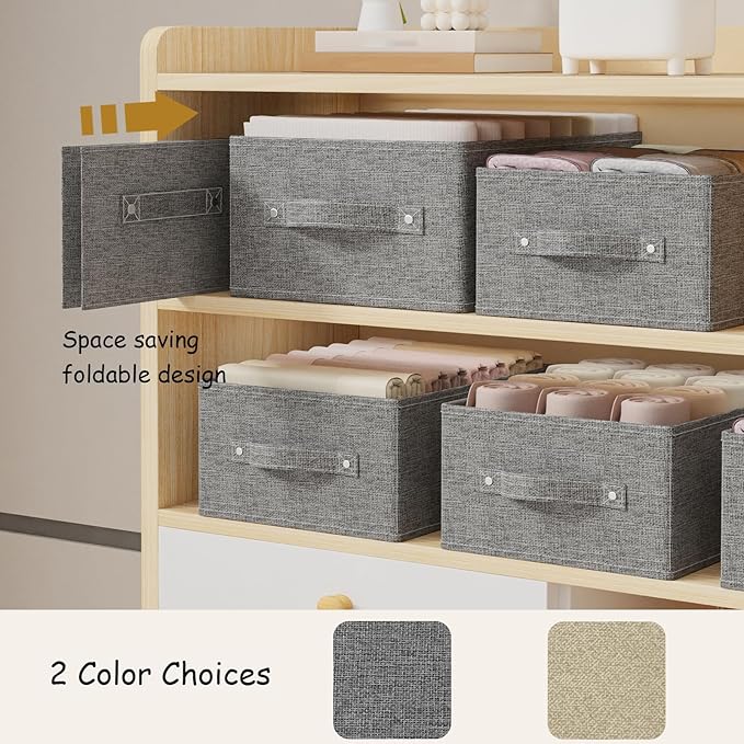 Collapsible Storage Boxes, Fabric Laundry Bins, Cube Baskets for Organizing Home, Office and Closet, Grey, 2 Pack, 16.1x9.8x6.4in-NeatNest