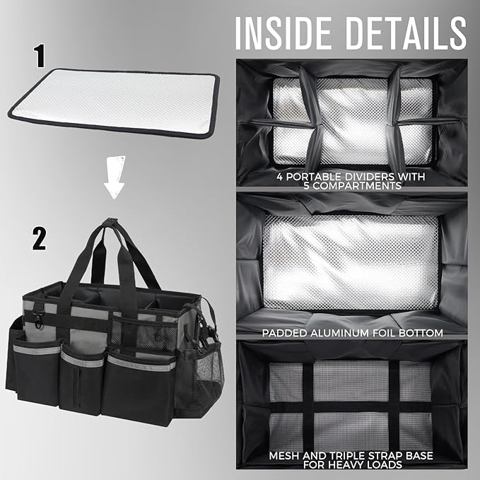 Wearable Cleaning Caddy, Cleaning Caddy Supplies Organizer with Handle & Shoulder Straps for Housekeepers, Under Sink & Car Cleaning Tool Organizers Bag with 4 Foldable Divider (MediumGrey)