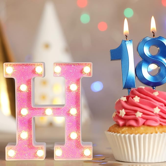 Foaky Pink Light up Letters，Pink Party Decorations,Girls Room Decor,Glitter Light Up Letters,Alphabet Letter Sign for Night Light Birthday Party Girls Gifts, Home Bar Decoration（V）-NeatNest