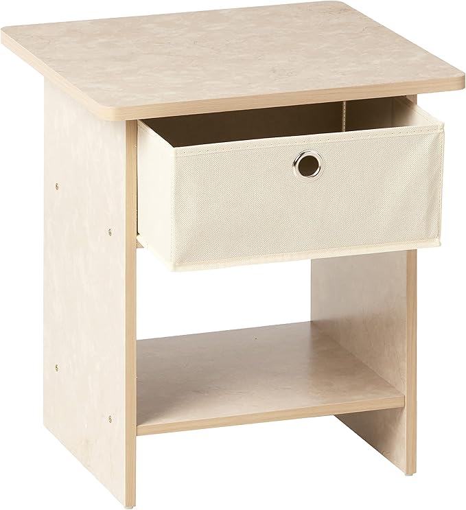 Furinno Dario End Table / Side Table / Night Stand / Bedside Table with Bin Drawer, 2-Pack, Cream Faux Marble/Ivory