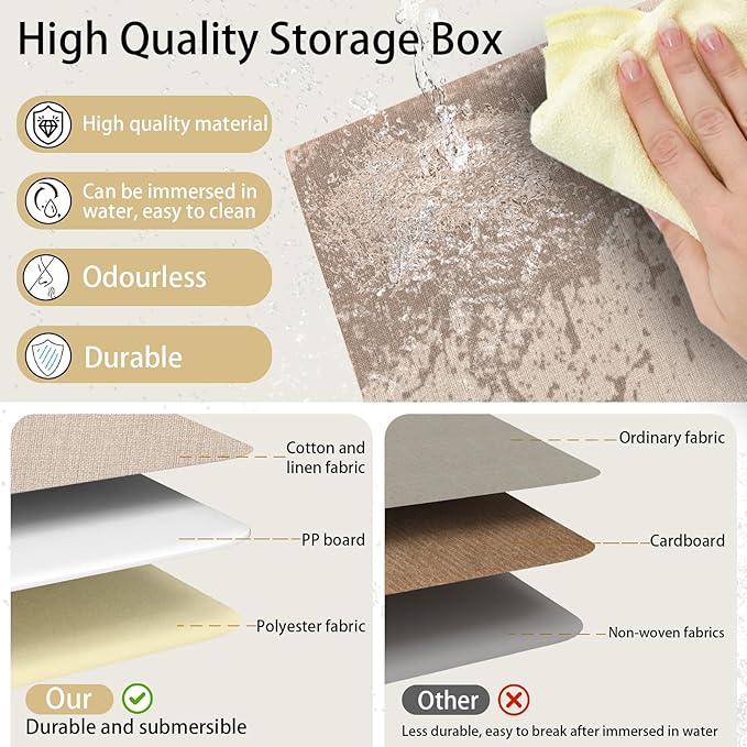 Yawinhe Collapsible Storage Box, Cube Storage Basket, Fabric Foldable Storage Bins Organizer Containers with Dual Leather Handles for Home Bedroom Closet Office,15.0 x 9.8 x 8.3 Inch, (Beige, 4-Pack)-NeatNest