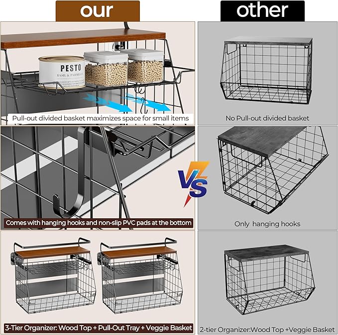 Delamu Magnetic Shelf for Fridge with Wood Lid, 3 Tier Pull Out Fridge Magnet Organizer, Magnetic Spice Rack for Refrigerator, Cabinet, Kitchen Counter, Laundry (2 Pack)-NeatNest