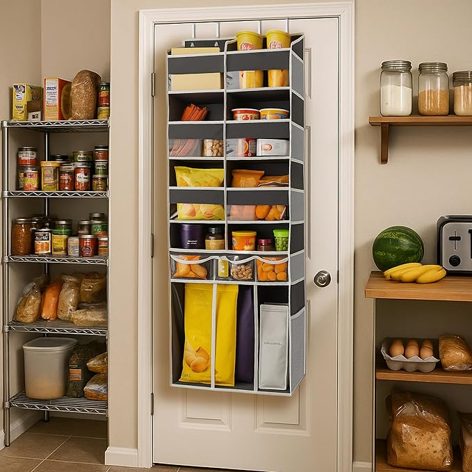 Extra Large Over The Door Organizer with Clear Pockets - 8 Compartments & XL Bottom Storage, Heavy-Duty Hanging Organizer for Bathroom, Bedroom, Closet (57 Inch Height). (Dark Grey)