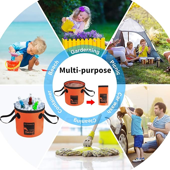 AUTODECO Collapsible Bucket 5 Gallon Container Folding Water Bucket Portable Wash Basin
