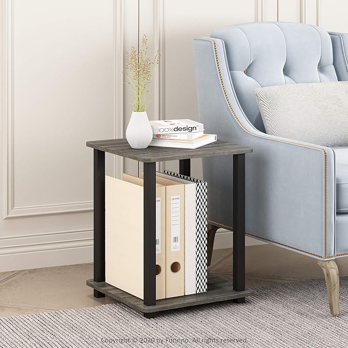 Furinno Simplistic Set of 2 End Table, French Oak Grey/Black-NeatNest