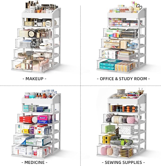 Desk Organizer with Drawers, 5 Drawers Storage Organizer, Desktop Storage Drawers for Office Supplies, Plastic Stationary Organizer, Makeup Organizer, Desk Storage Box for Office, School, Home-NeatNest