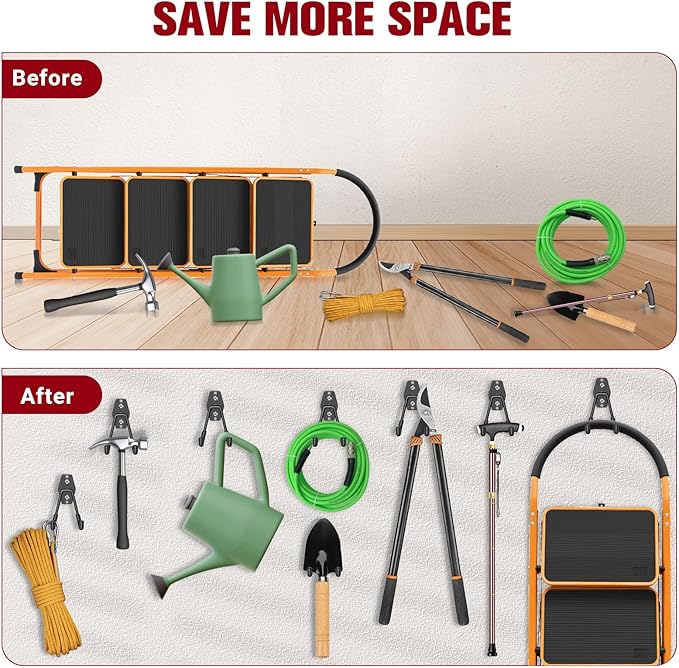 Garage Storage Utility Hooks, NinBase Heavy Duty Steel Wall Mount Hooks with Anti-Slip Coating, Wall Mount Storage Organizer for Hanging Power and Garden Tools, Ladders, Hose, Bikes, Ropes, Bulk Items-NeatNest