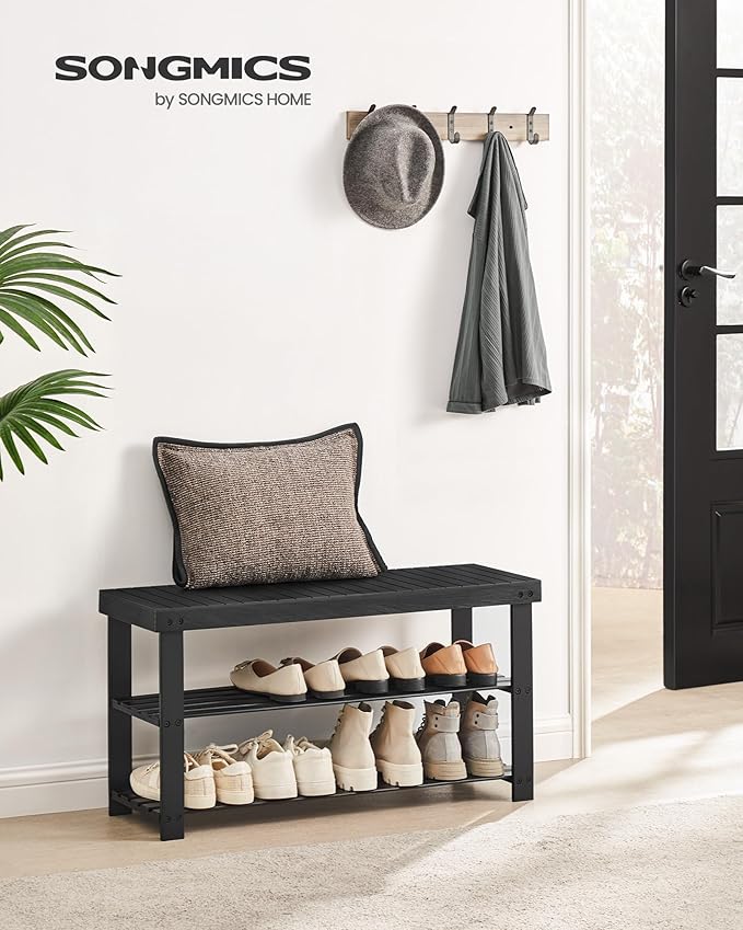 SONGMICS Shoe Rack Bench, 3-Tier Bamboo Shoe Storage Organizer, Entryway Bench, Holds Up to 286 lb, 11.3 x 35.4 x 17.8 Inches, for Entryway Bathroom Bedroom, Ink Black ULBS90B33-NeatNest