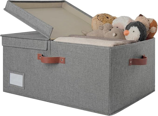 GRANNY SAYS Large Storage Bins With Lids, Decorative Boxes, Fabric Containers With Double-Open Lid and Divider, Collapsible Clothes Organizers, 63L Linen for Closet, Dark Gray-NeatNest