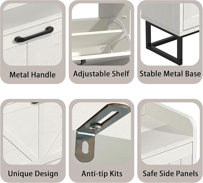 Hidden Shoe Storage Cabinets with 4 Flip Drawers and Metal Legs, Freestanding Narrow Shoe Organizer Rack for Entryway, White-NeatNest